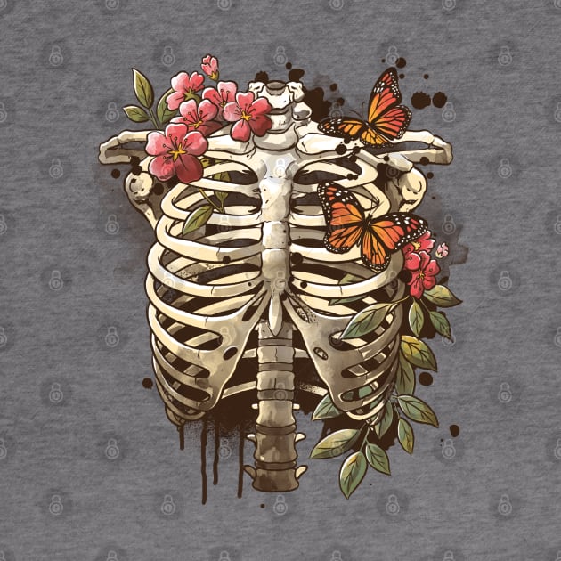 Spring skeleton watercolor by NemiMakeit